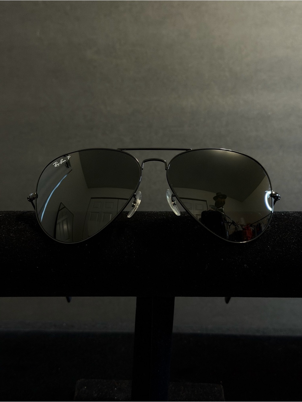Rare Ray-Ban Large Polarized Aviator Sunglasses with Mirror Lenses in Black